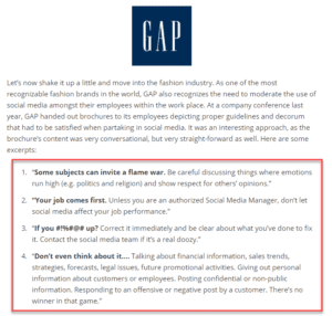 Gap Social Media Policy