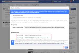 Facebook Live video Stream credentials