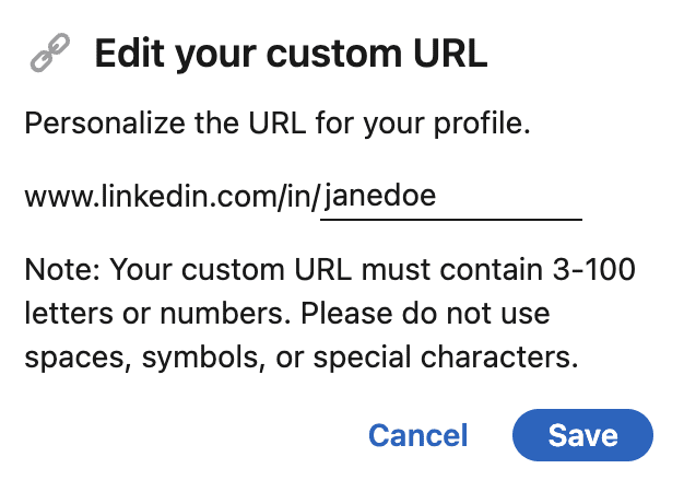 A screenshot of how to edit your custom URL on LInkedIn to help you optimise your LinkedIn profile 