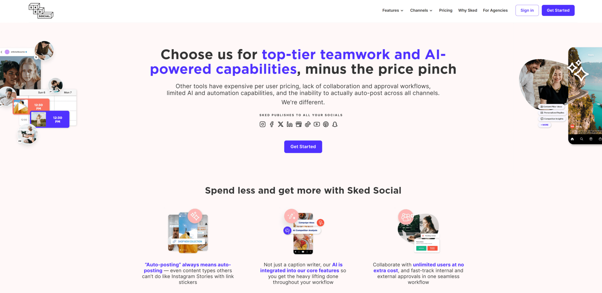 Homepage for Sked Social, a social media scheduling tool